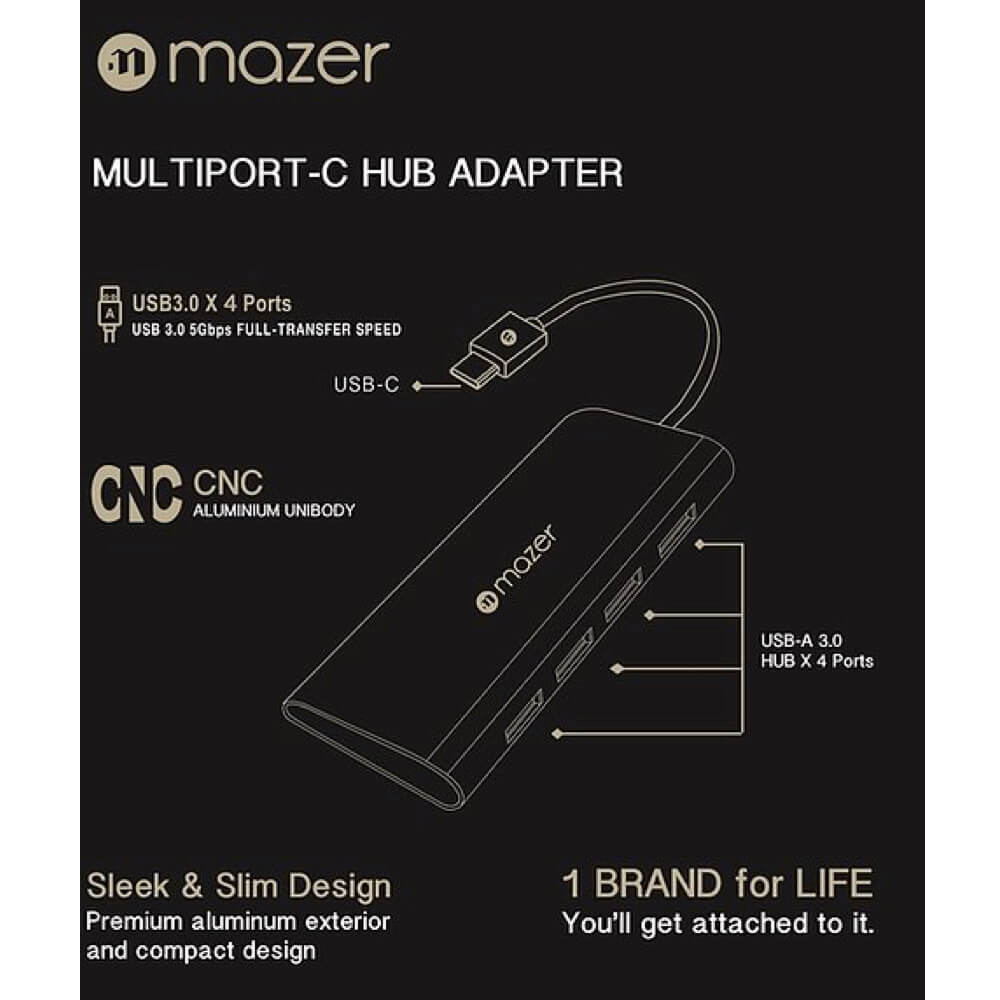 Hub chuyển đổi Mazer USB-C to USB 3.0 x 4 ports