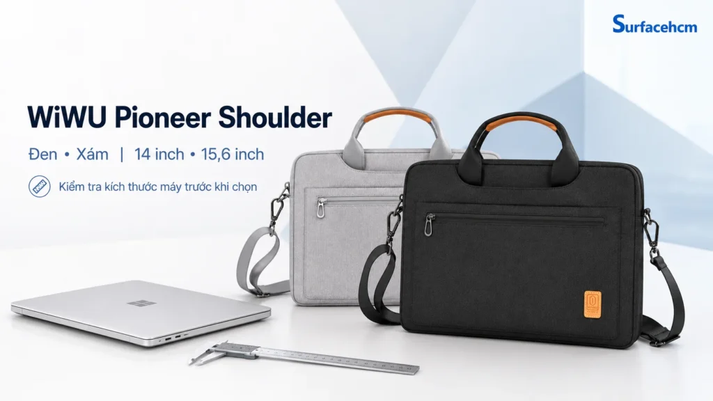 Túi xách WiWU Pioneer Shoulder màu đen và xám tại Surfacehcm