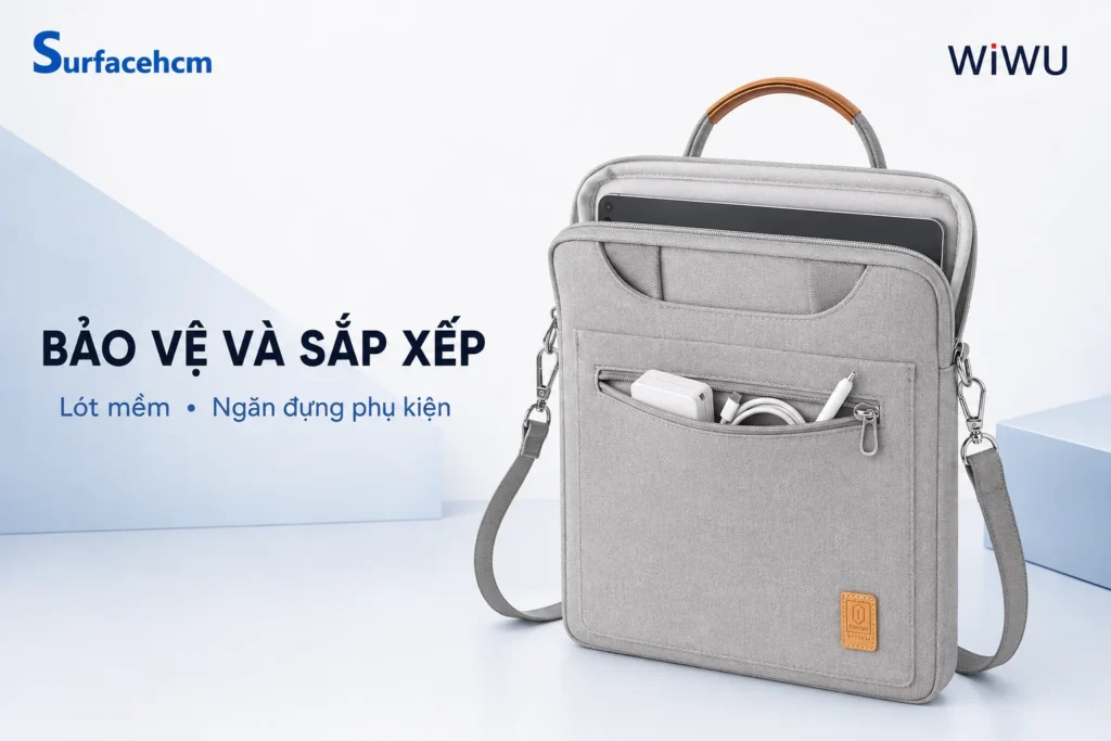 Ngăn lót mềm và ngăn phụ kiện của WiWU Tablet Bag 12.9