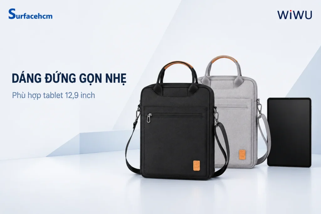 Túi xách WiWU Tablet Bag 12.9 dáng đứng màu Đen và Xám