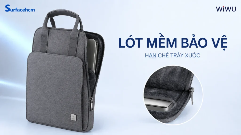 Lớp lót mềm bảo vệ thiết bị của túi WiWU Alpha Vertical