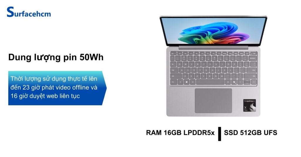 Dung lượng pin của Surface Laptop 13 inch Platinum 16GB 512GB