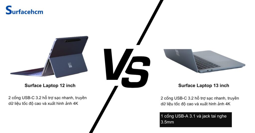 So sánh cổng kết nối của Surface Pro 12 inch và Surface Laptop 13 inch