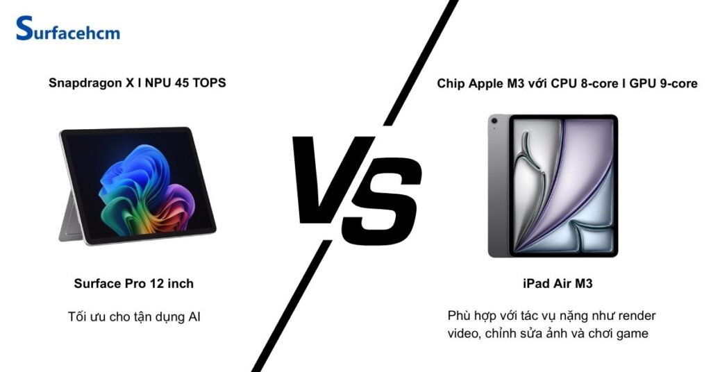 Cấu hình và hiệu suất của Surface Pro 12 inch và iPad Air M3