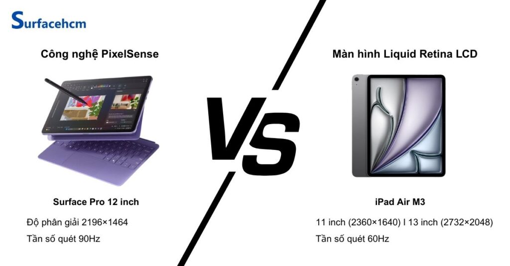 So sánh màn hình của Surface Pro 12 inch và iPad Air M3