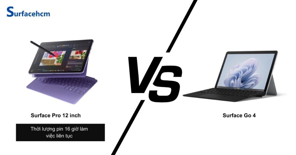 Thời lượng pin của Surface Pro 12 inch và Surface Go 4