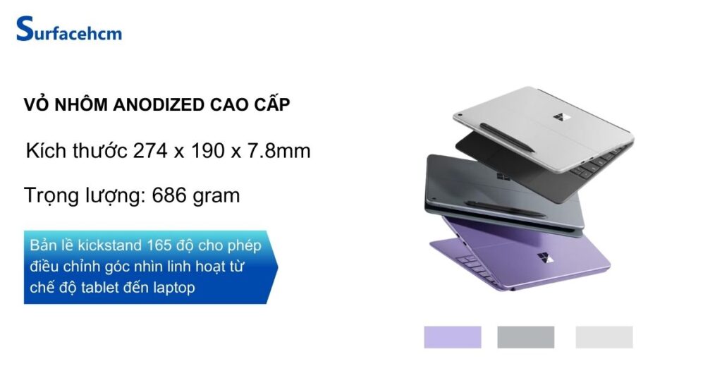Surface Pro 12 inch làm bằng vỏ nhôm cao cấp