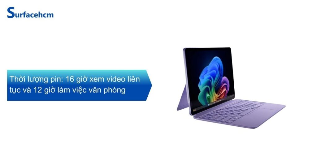 Thời gian sử dụng pin của Surface Pro 12 inch từ 12-16 giờ