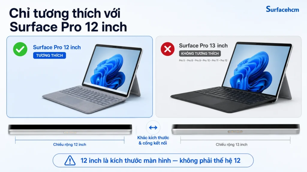 Bàn phím Surface Pro 12 inch chỉ tương thích với Surface Pro màn hình 12 inch