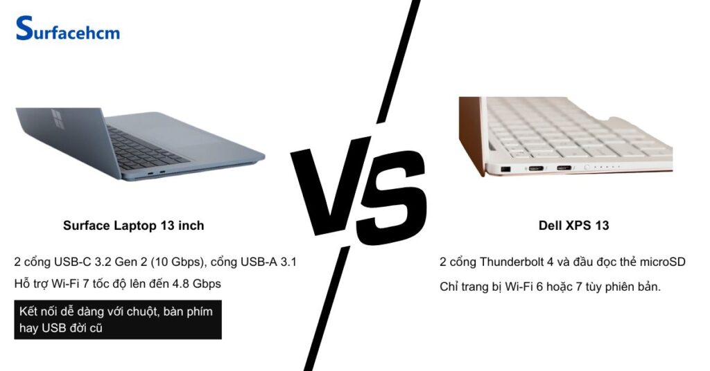 cong ket noi surface laptop 13 inch da dang hon dell xps 13