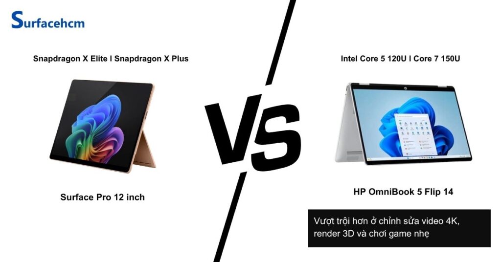 hieu nang surface pro 12 inch vs hp omnibook 5 flip 14