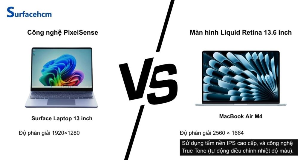 man hinh macbook air m4 sac net hon surface laptop 13 inch