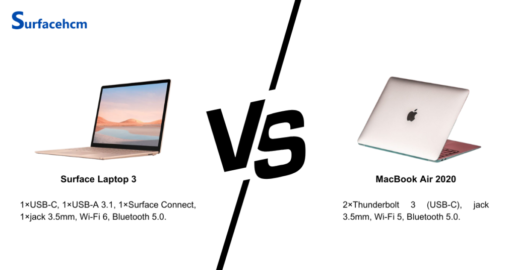 Cổng kết nối Surface Laptop 3 và MacBook Air 2020