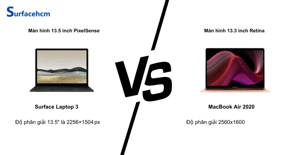 Màn hình Surface Laptop 3 và MacBook Air 2020