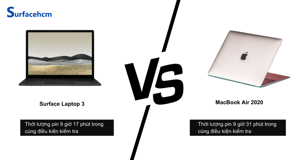 Thời lượng pin Surface Laptop 3 và MacBook Air 2020