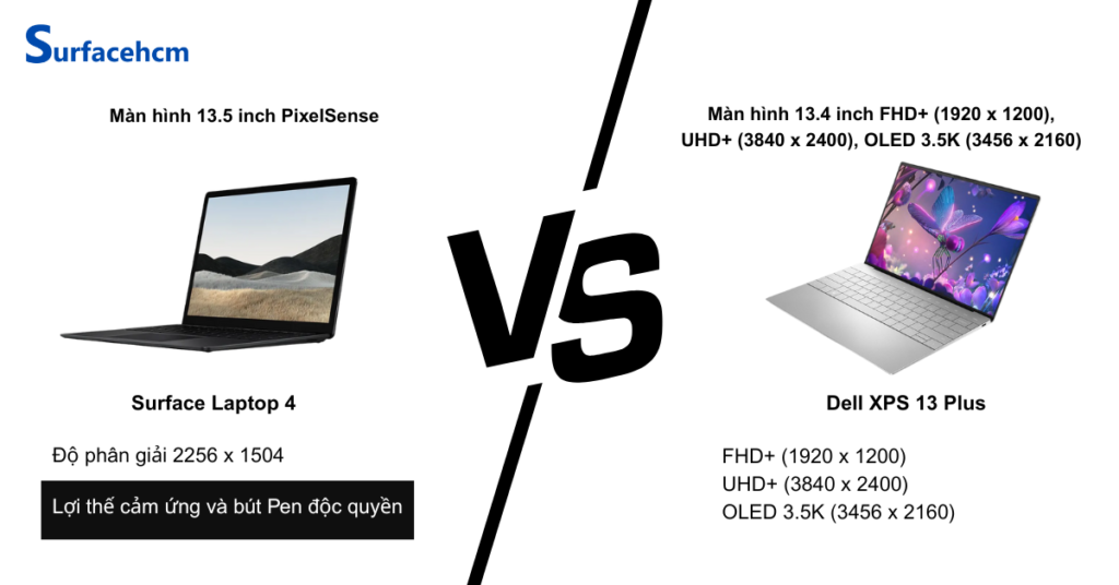 Màn hình Surface Laptop 4 cảm ứng linh hoạt, Dell XPS 13 Plus độ sáng cao hơn