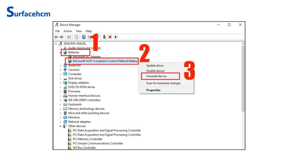 Khởi động lại windows tự cài lại driver để khắc phục tình trạng surface sạc không vào pin