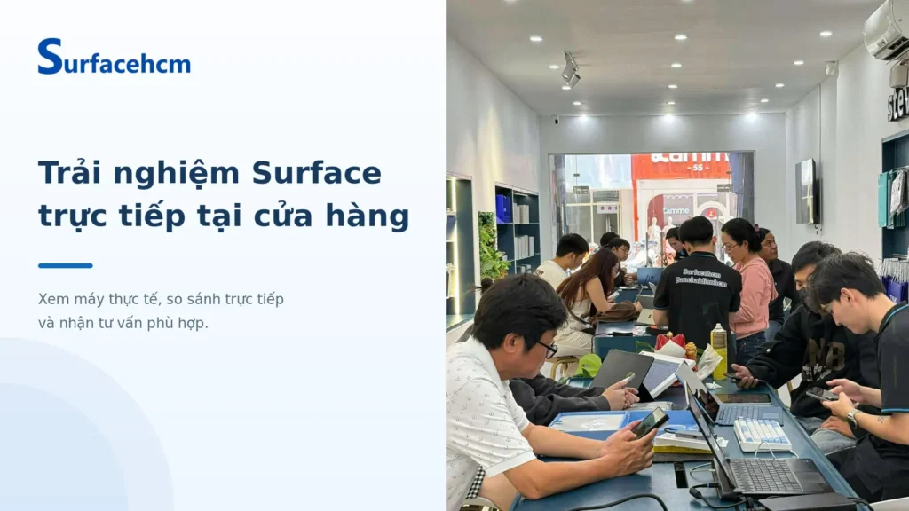 Khách hàng trải nghiệm thiết bị Surface trực tiếp tại cửa hàng Surfacehcm