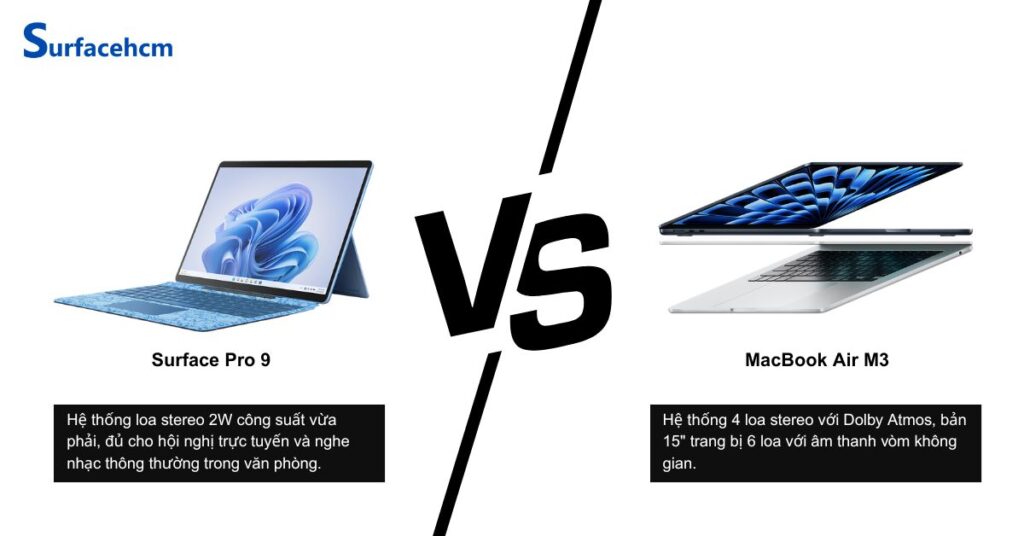 Macbook Air M3 có âm thanh vượt trội hơn Surface Pro 9