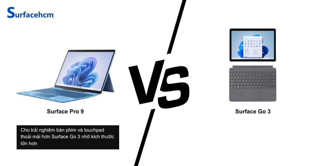 Surface Pro 9 có bàn phím lớn hơn so với Surface Go 3