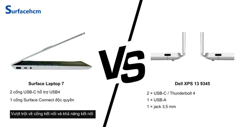 Surface Laptop 7 có kết nối không dây so với Dell XPS 13 9345