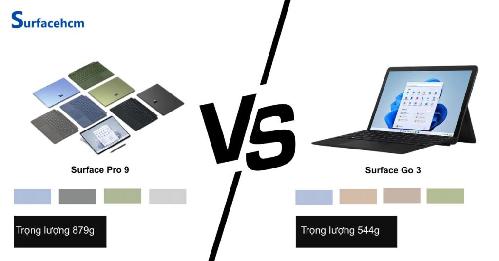 Surface Go 3 có kích thước nhỏ hơn so với Surface Pro 9