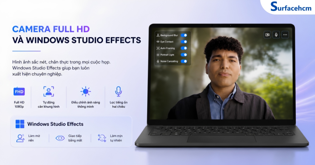 Camera Full HD Và Windows Studio Effects Giúp Cuộc Họp Trực Tuyến Chuyên Nghiệp Hơn