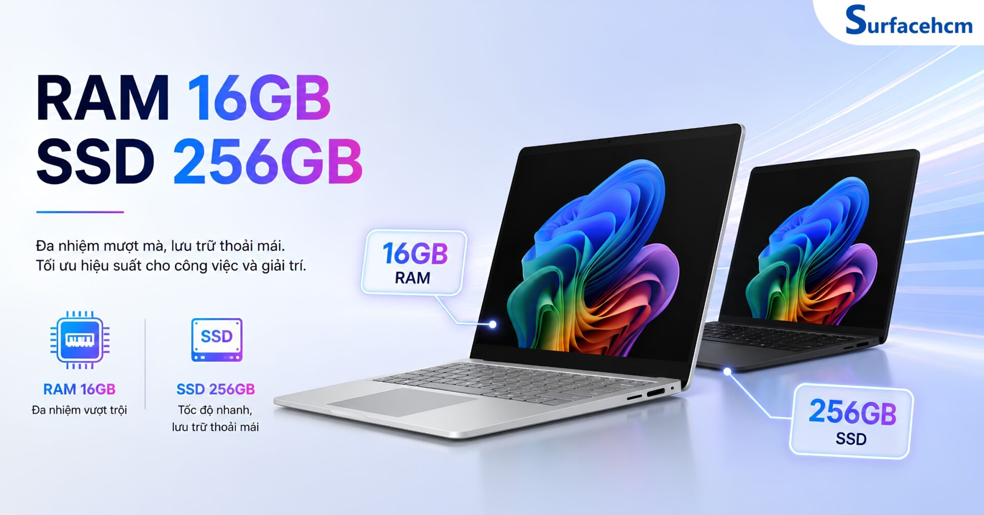 RAM 16GB LPDDR5x Và SSD 256GB Cho Hiệu Suất Ổn Định