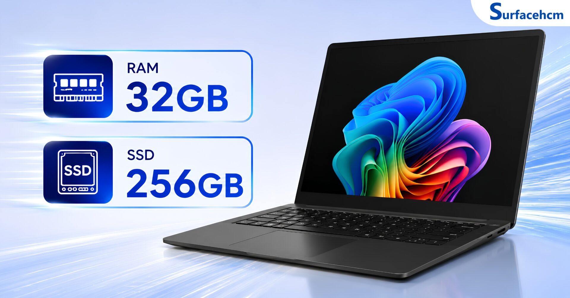 RAM 32GB LPDDR5x Và SSD 256GB Cho Khả Năng Đa Nhiệm Mạnh Mẽ