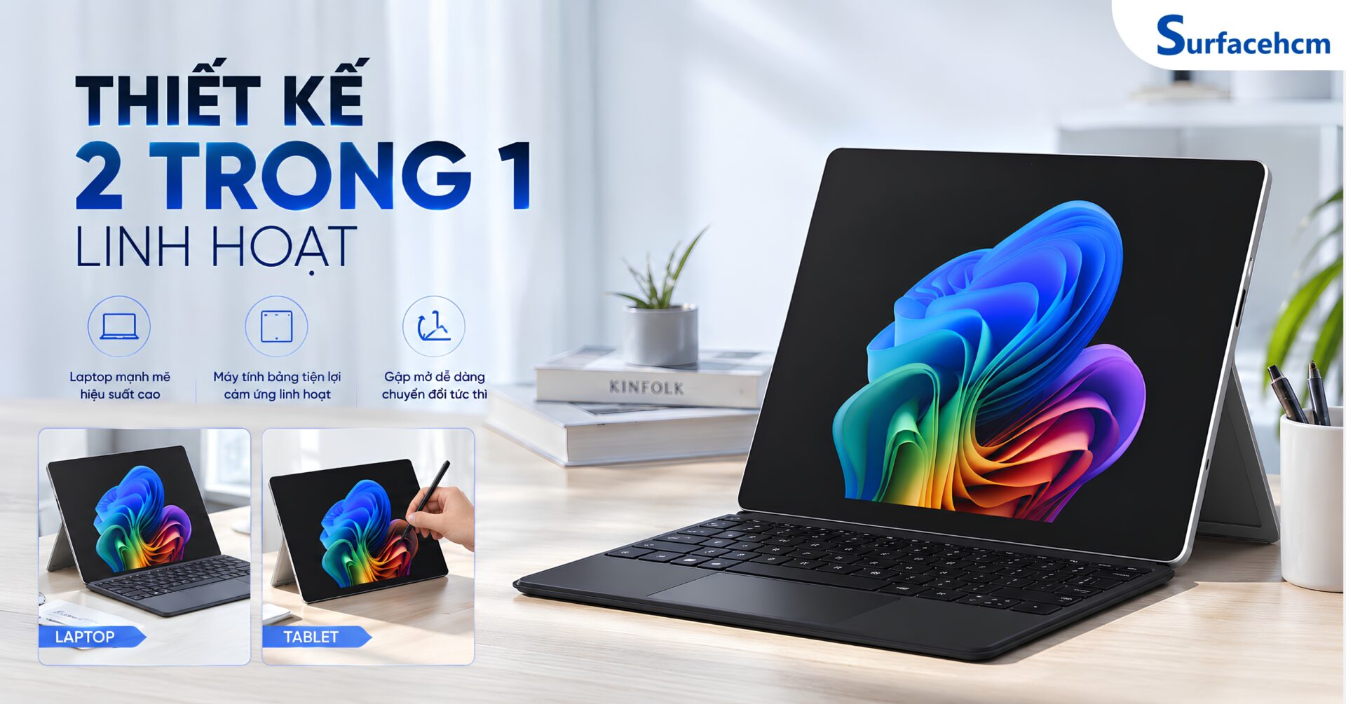 Surface Pro 12 tiếp tục kế thừa thiết kế 2 trong 1 đặc trưng của Microsoft với thân máy bằng hợp kim nhôm cao cấp, kiểu dáng mỏng nhẹ và độ hoàn thiện cao