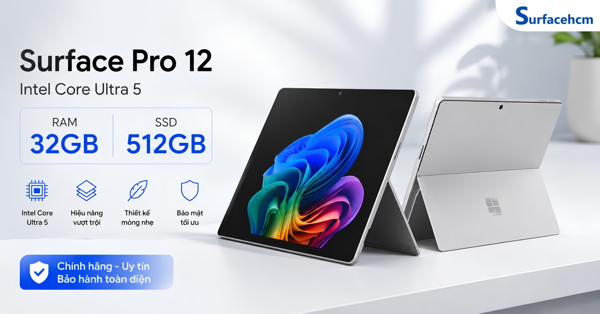 Surface Pro 12 Wifi Intel Core Ultra 5 32GB 512GB Chính Hãng