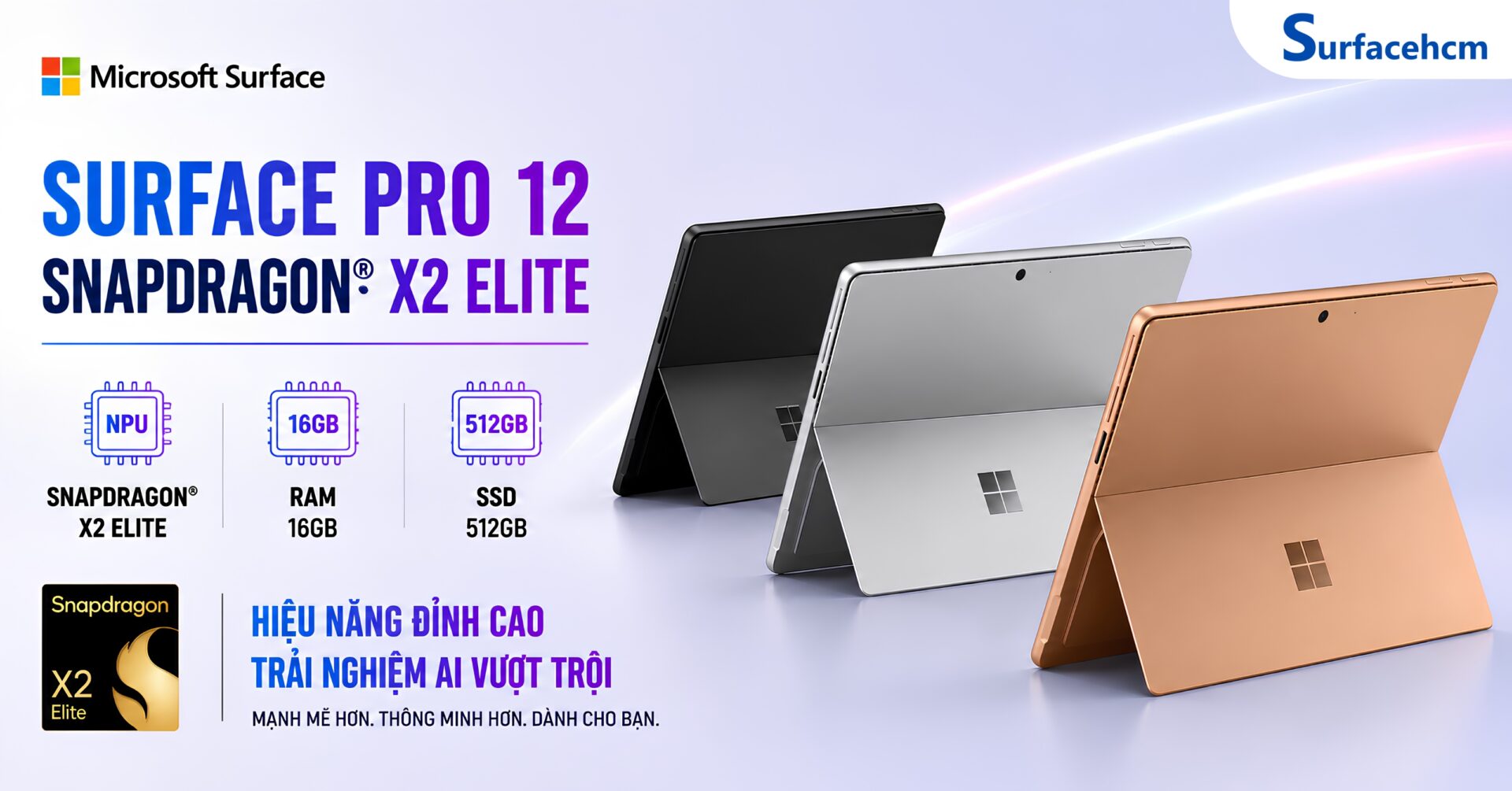 Surface Pro 12 Snapdragon X2 Elite 16GB 512GB Chính Hãng