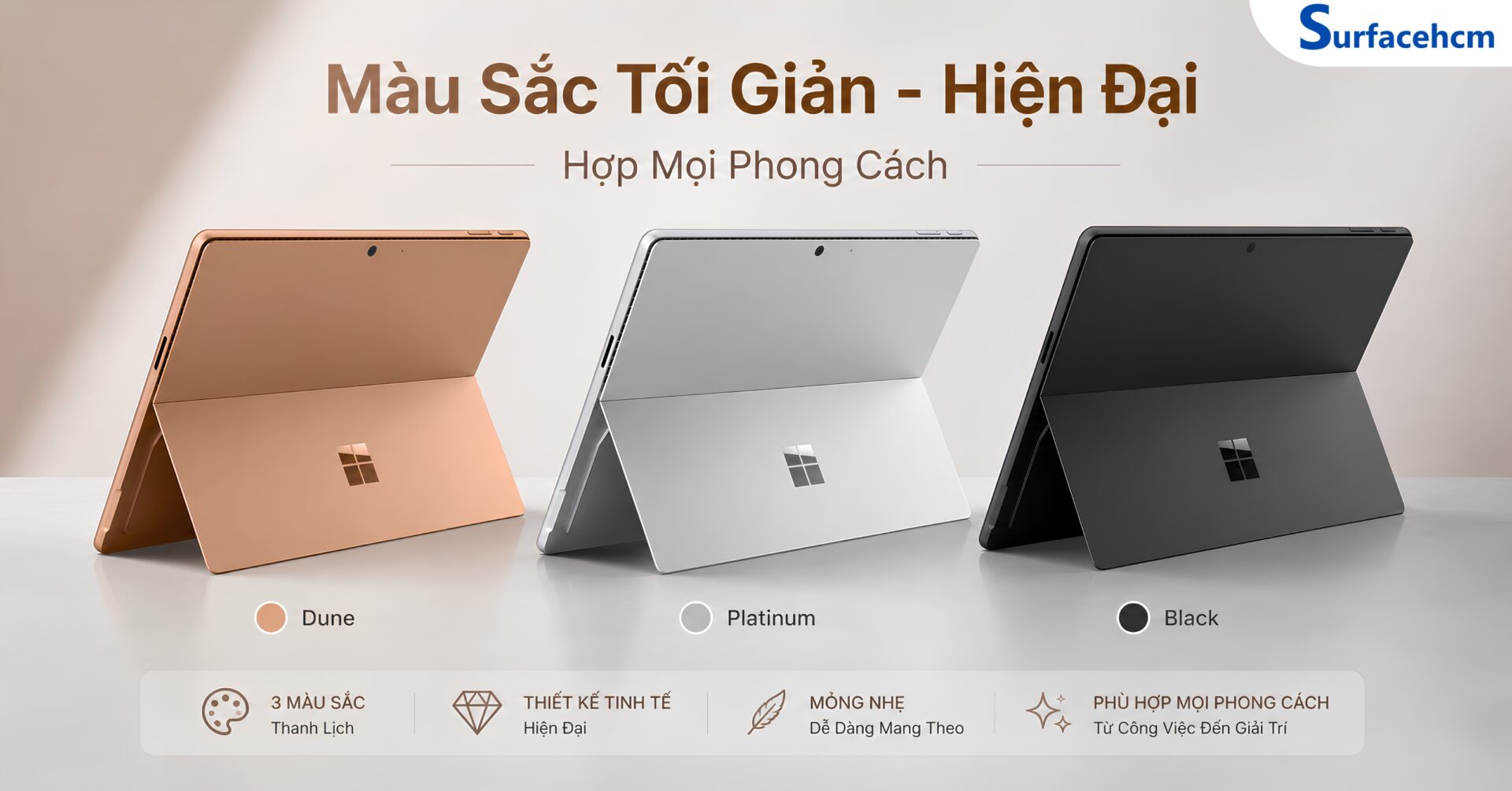 Các màu Dune Platinum và Black của Surface Pro 12 Snapdragon X2