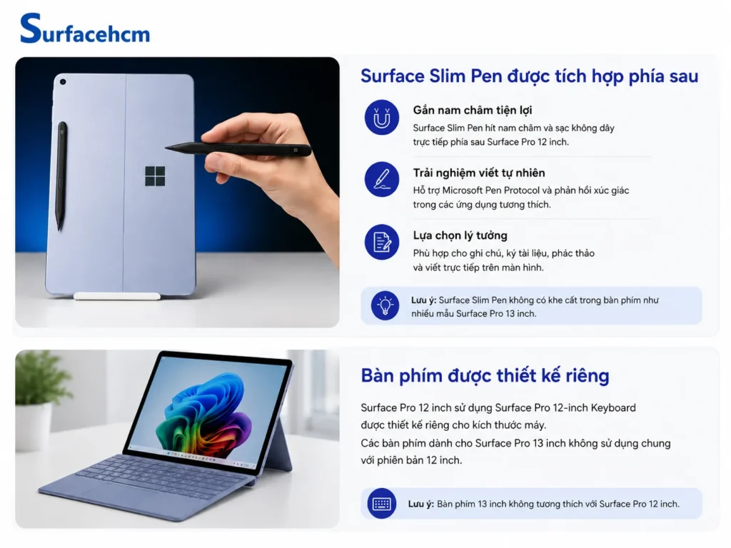 Bàn phím và Surface Slim Pen 2 trên Surface Pro 12 inch