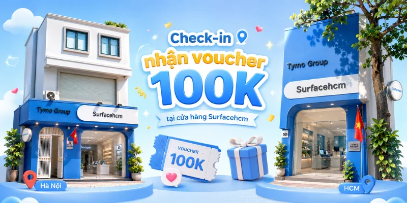 Check in nhận voucher giảm giá tại Surfacehcm