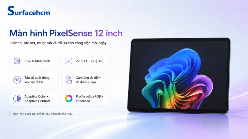 Màn hình PixelSense LCD 12 inch có độ phân giải 2196 × 1464 và tần số quét lên đến 90Hz.