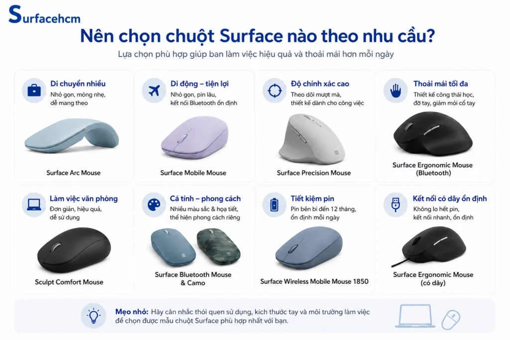 Nên chọn chuột Surface nào theo nhu cầu sử dụng