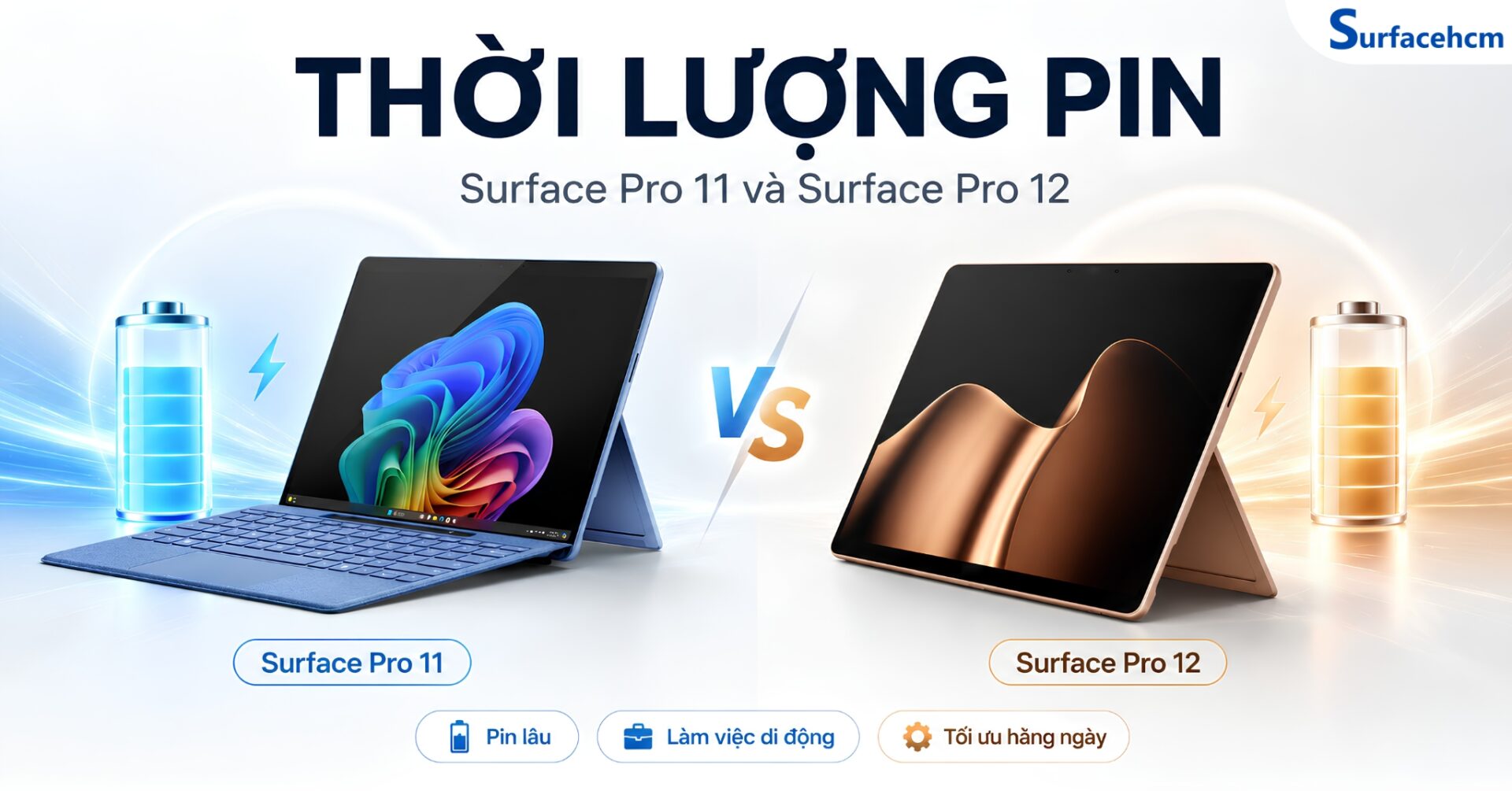 So sánh thời lượng pin Surface Pro 11 và Surface Pro 12
