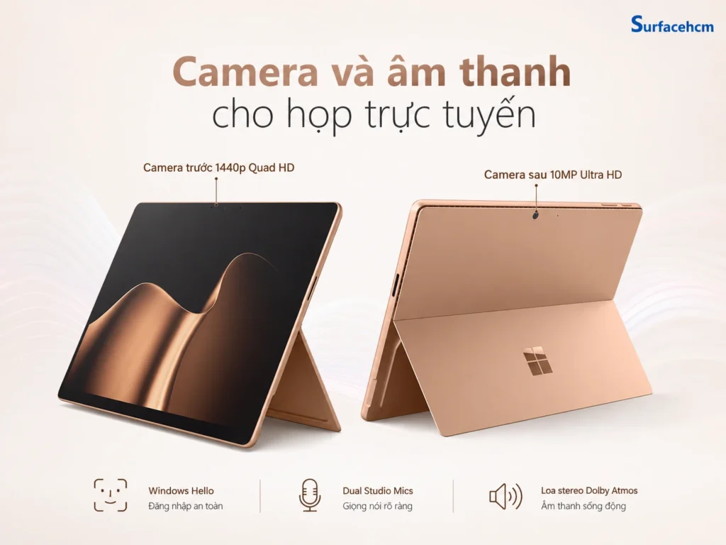 Camera trước 1440p Quad HD và camera sau 10MP của Surface Pro 12 2026