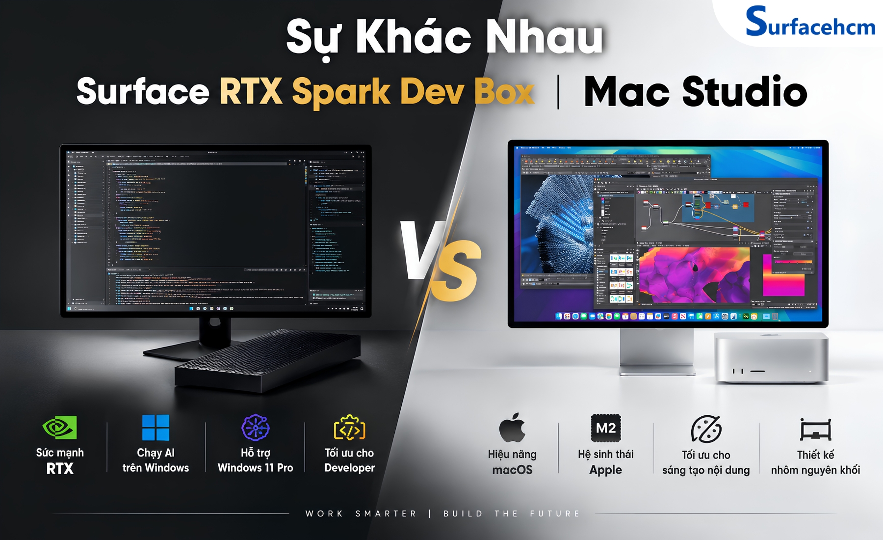 Sự khác nhau của Surface RTX Spark Dev Box Và Mac Studio