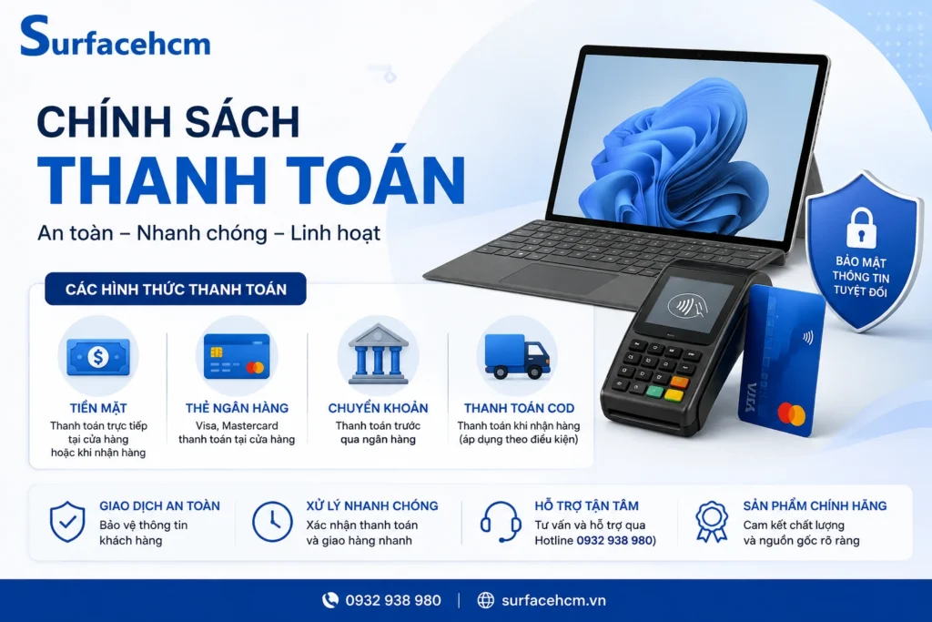 Chính sách thanh toán tại Surfacehcm với nhiều hình thức thanh toán linh hoạt