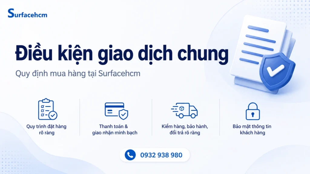 Điều kiện giao dịch chung và quy định mua hàng tại Surfacehcm