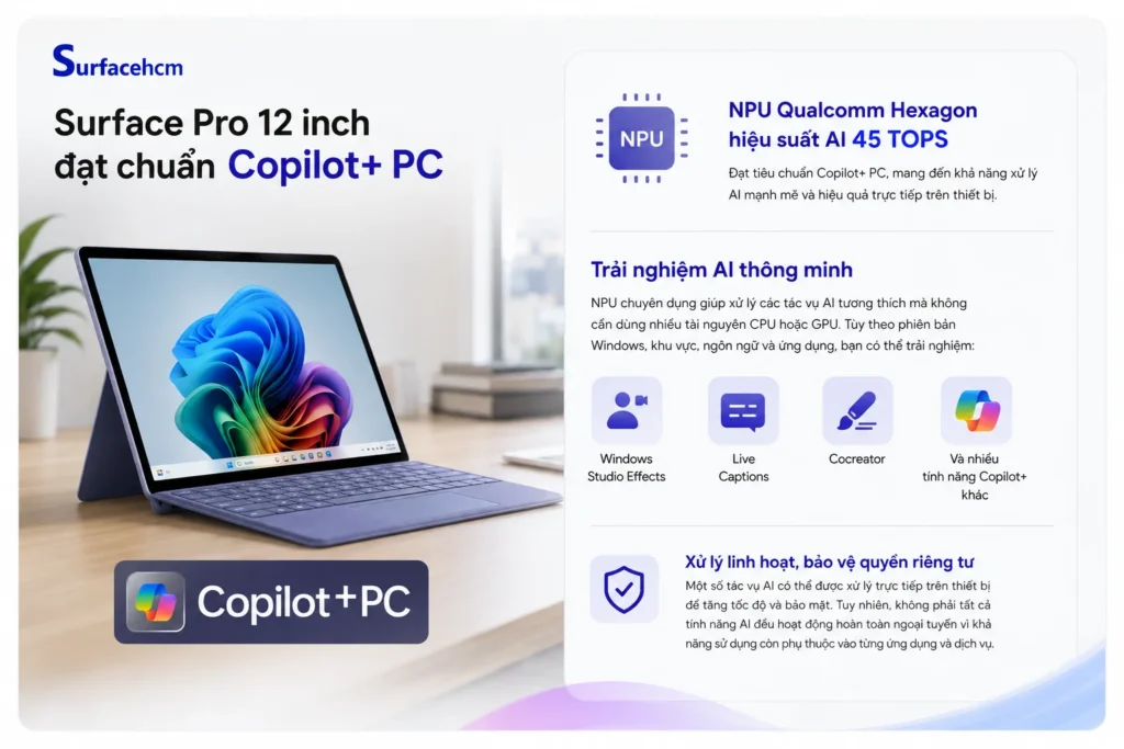 Tính năng Copilot+ PC trên Surface Pro 12 inch