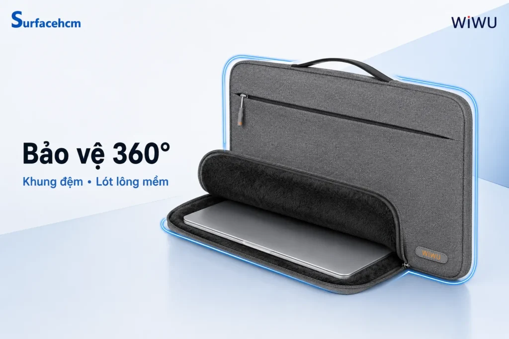 Túi chống sốc WiWU Pilot bảo vệ laptop 360 độ với khung đệm và lớp lót lông mềm