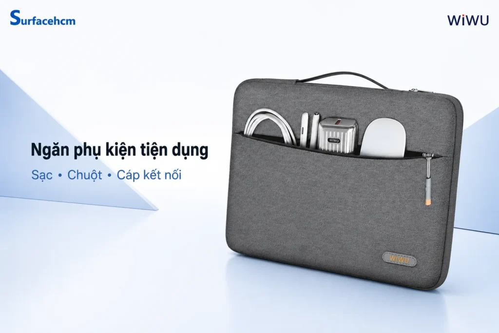 Ngăn phụ kiện của túi WiWU Pilot đựng sạc chuột và cáp kết nối