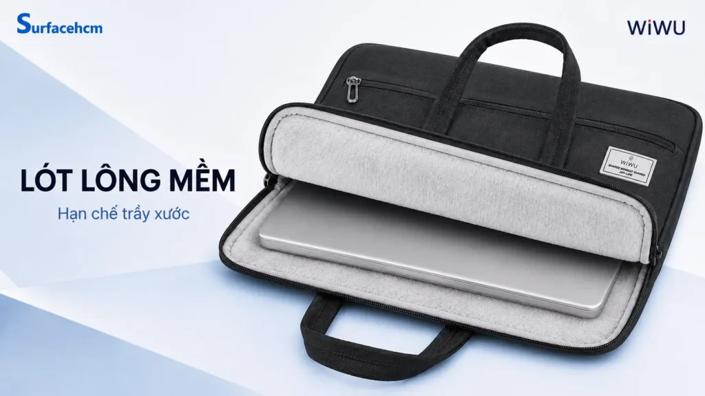 Lớp lót lông mềm bên trong túi WiWU Vivi Laptop Handbag