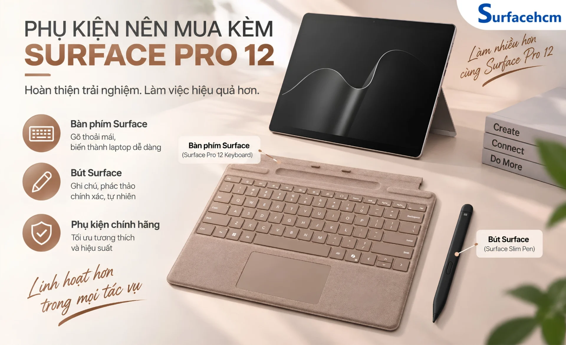 Phụ kiện nên mua kèm Surface Pro 12 là bàn phím và bút