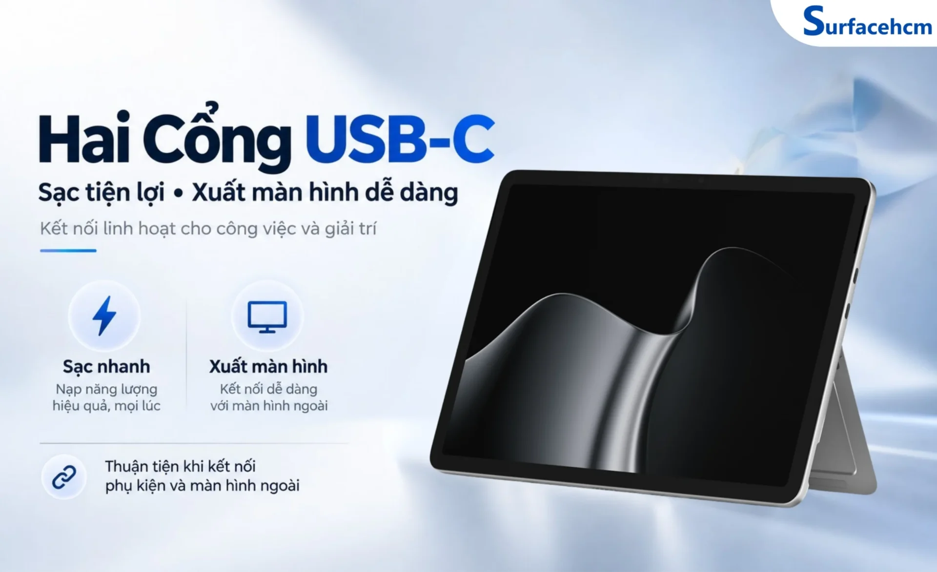 Surface Pro 12 inch được trang bị 2 cổng USB-C/USB 3.2