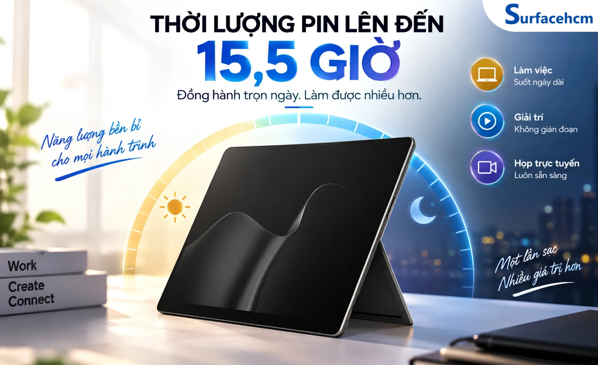 Thời lượng pin Surface Pro 12 lên đến 15,5 giờ sử dụng