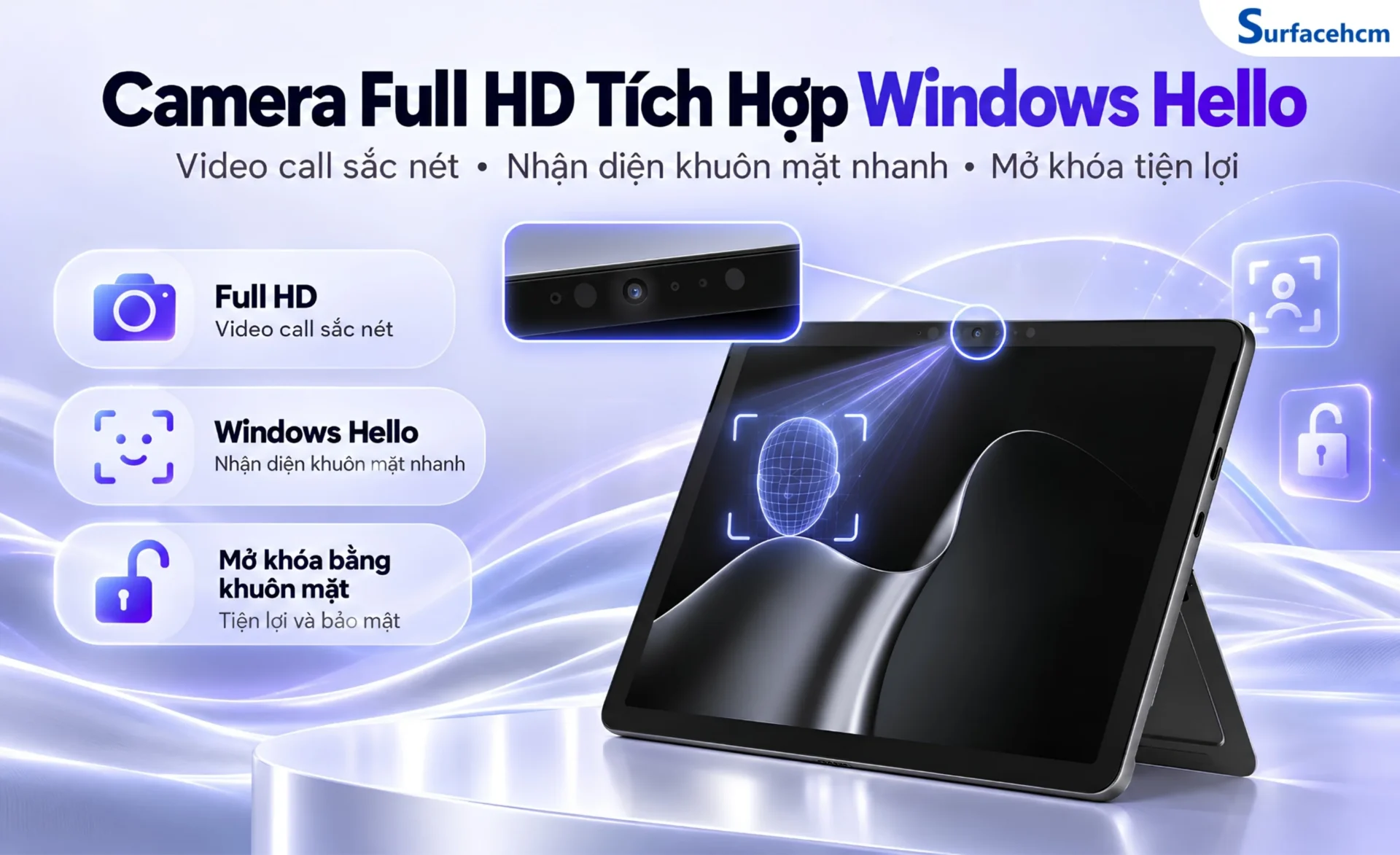 Surface Pro 12 inch được trang bị Surface Studio Camera 1080p Full HD